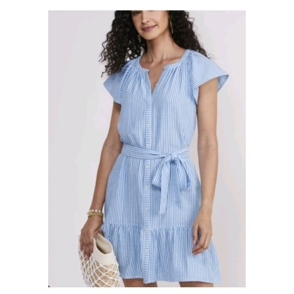 NWT Vineyard Vines Blue Striped 100% Cotton Shirt Dress Sz M Flutter Sleeves